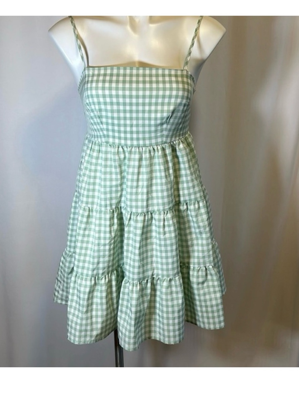 Forever 21 Mint Green Gingham Tiered Sundress